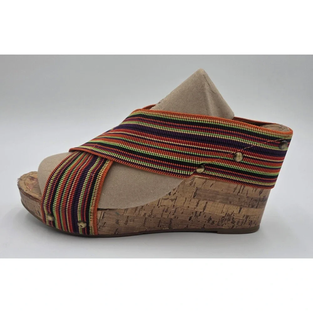 XOXO Bali Women's 8.5M Striped Cork Wedge Sandal Multi Color Platform Slide